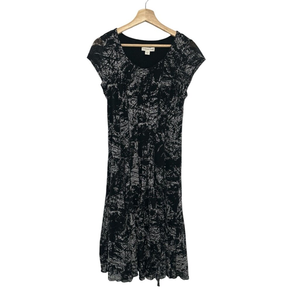 Coldwater Creek Black White Geometric Print Midi Dress Size 10 classic Stretch